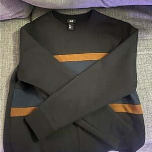 H&M Men's Black Sweater with Brown and Blue Stripes